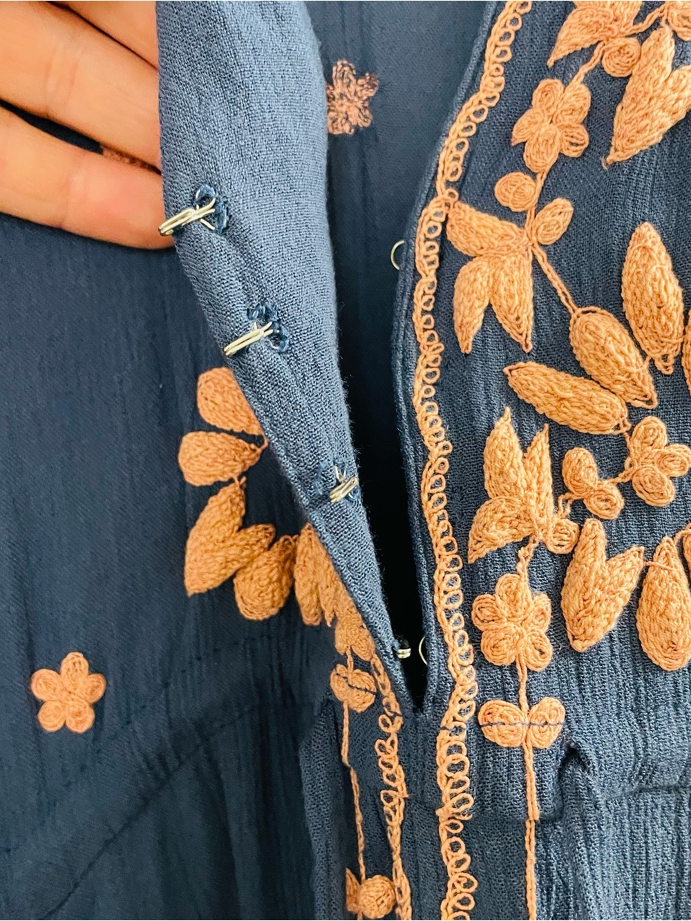 Free People Blue Pink Embroidered Fable Midi Dress | Small - Picture 3 of 8